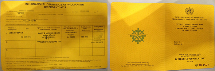yellow fever certificate while in africa